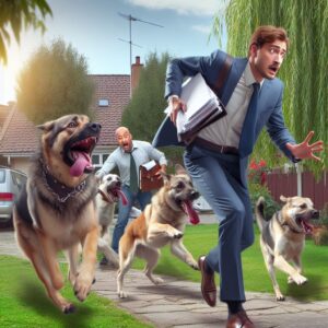 Legal server running from dogs in suburban neighborhood