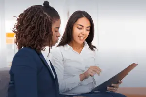 Professional woman explaining a report about Headley Legal Support Services in Florida